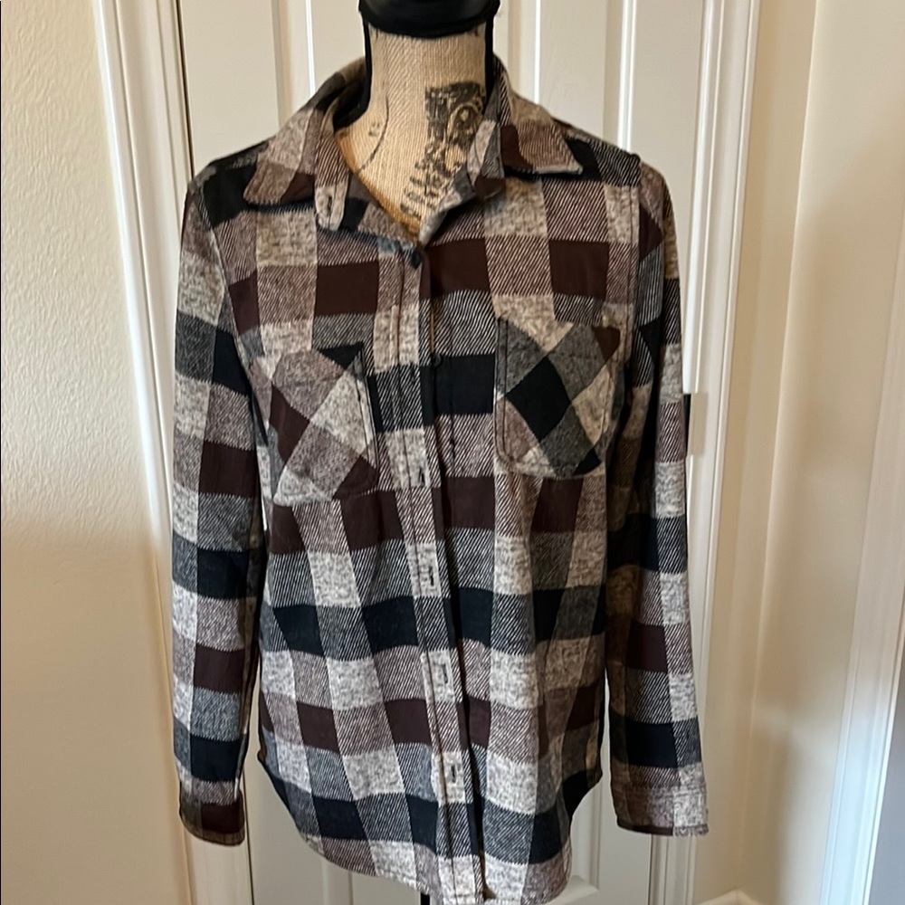 Plaid Button-Up Shirt in Brown and Black